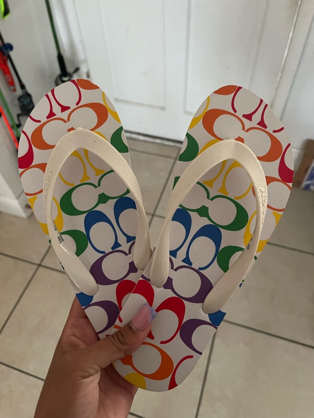 Coach Multicolor Signature Print Flip Flop Sandals